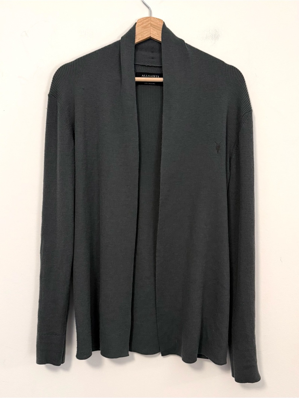 AllSaints Men’s Mode 100% Merino Wool Ramskull Open Cardigan $169 MSRP